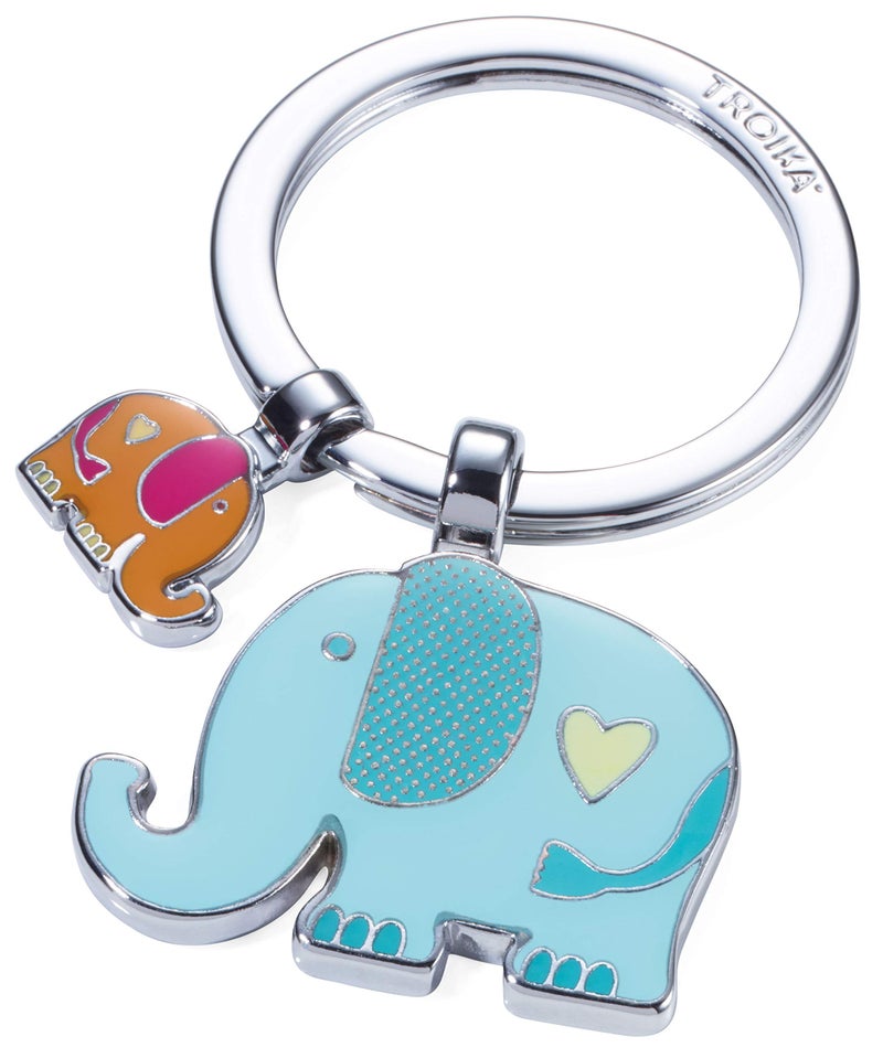 TROIKA RÃœSSELBANDE â€“ KR18-12/CH â€“ Key Ring with 2 Pendants â€“ Elephants, Pachyderms, Proboscis, Faithful â€“ Cast Metal/Enamel â€“ Shiny â€“ Chrome-Plated â€“ Multicoloured Original, multicoloured, - Image 1